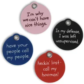 LuckyPet Pet ID Tag - Funny Dog & Cat Tag: in My Defense, I was Left Unsupervised. on Front & Your Personalized Info Engraved on Back - Durable Plastic Tag - Size: Medium, Color: Red