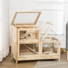 Minzan Multi-Level Exercise Hamster Cage with Seesaw and Ladder for Home, Pet Store (Natural)
