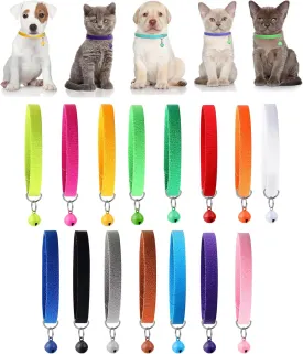 Mozeat Lens 15 Pcs Puppy Collars for Litter, Assorted Colors, Adjustable Whelping Collars with Bell, Soft Puppy ID Collars for Newborn Dog Kittens, 7.87 Inch