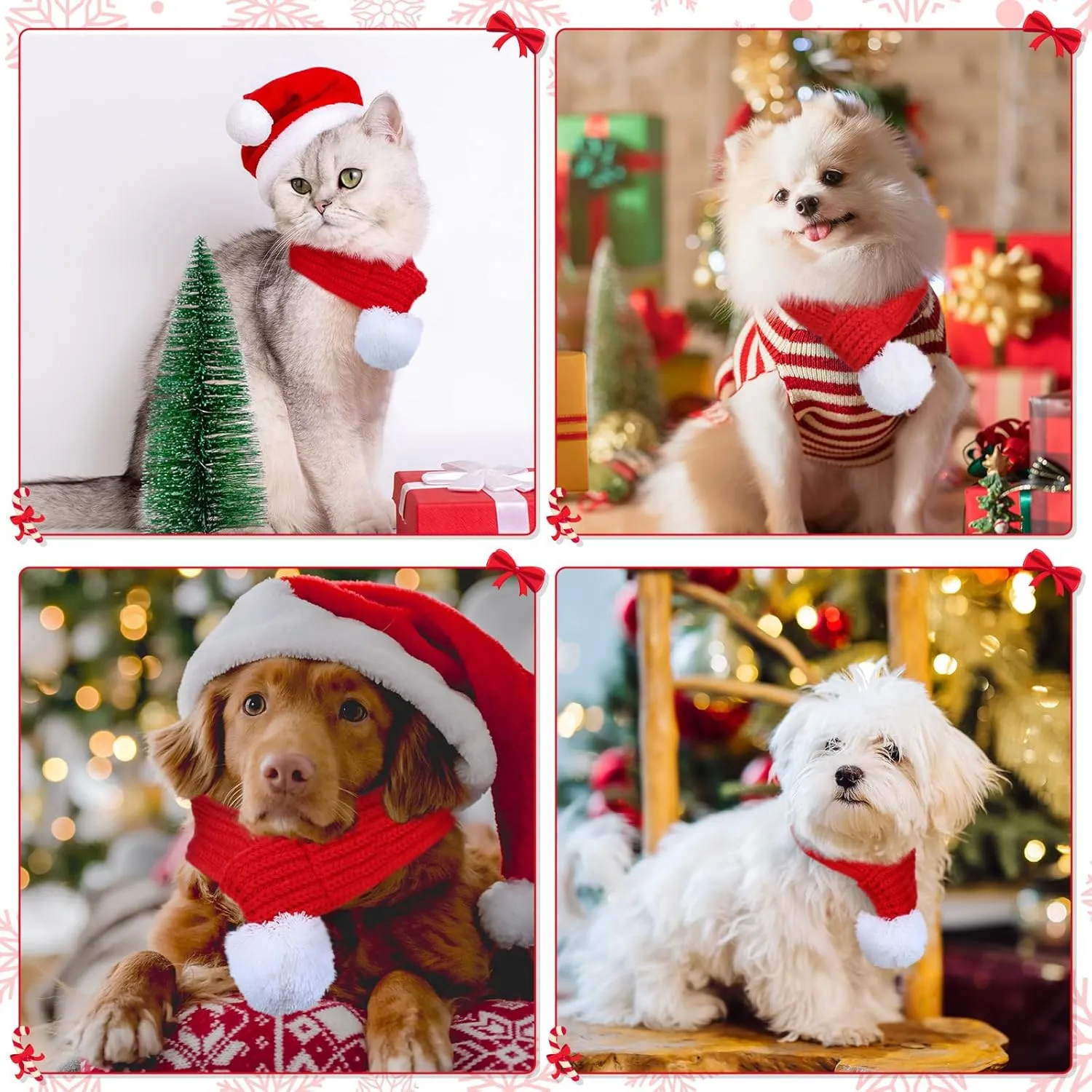 Naler Christmas Pet Santa Scarf Dog Scarf Winter Knitted Scarf Dog Cat Winter Neck Warmer for Christmas Party Favor Supplies(Large)