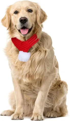 Naler Christmas Pet Santa Scarf Dog Scarf Winter Knitted Scarf Dog Cat Winter Neck Warmer for Christmas Party Favor Supplies(Large)