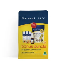 Natural Life 3 x Propolis And Manuka Honey Sprays With Free Candy