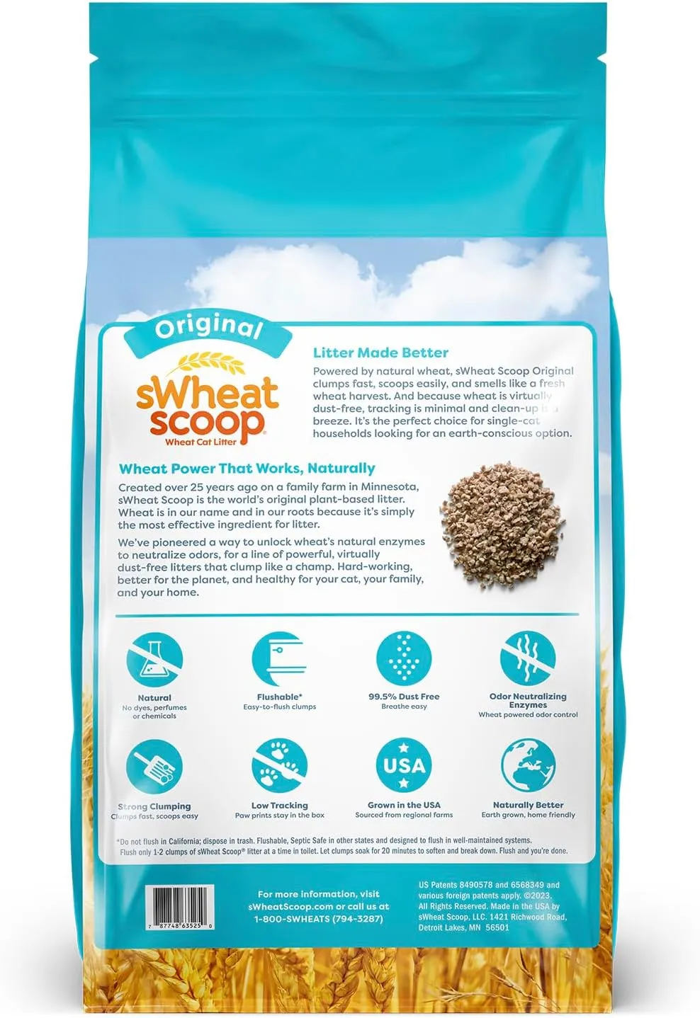 Natural Wheat Cat Litter, Original, Fast Clumping with Odor Neutralizing Enzymes, 25 Pound Bag