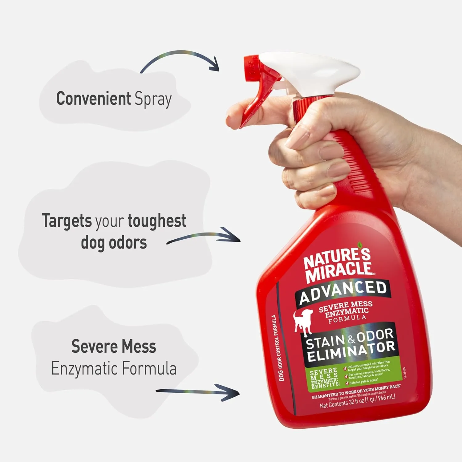 Natures Miracle Advanced Stain and Odor Eliminator Dog, 32 Ounces, Fresh Scent, Severe Mess Enzymatic Formula For Tough Pet Messes