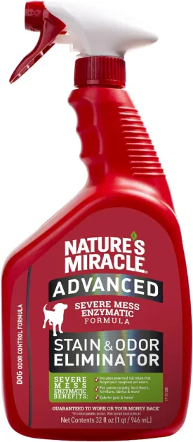 Natures Miracle Advanced Stain and Odor Eliminator Dog, 32 Ounces, Fresh Scent, Severe Mess Enzymatic Formula For Tough Pet Messes