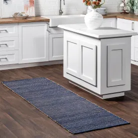 nuLOOM 2x8 Elfriede Jute & Cotton Hand Woven Area Rug, Blue, Solid Rustic Farmhouse Style, Weaved Design, Natural Fiber, For Bedroom, Living Room, Dining Room, Hallway, Office, Entryway