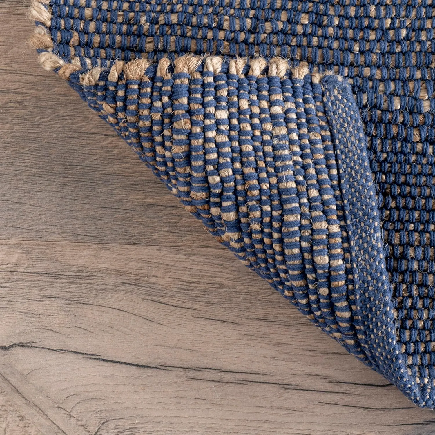 nuLOOM 2x8 Elfriede Jute & Cotton Hand Woven Area Rug, Blue, Solid Rustic Farmhouse Style, Weaved Design, Natural Fiber, For Bedroom, Living Room, Dining Room, Hallway, Office, Entryway
