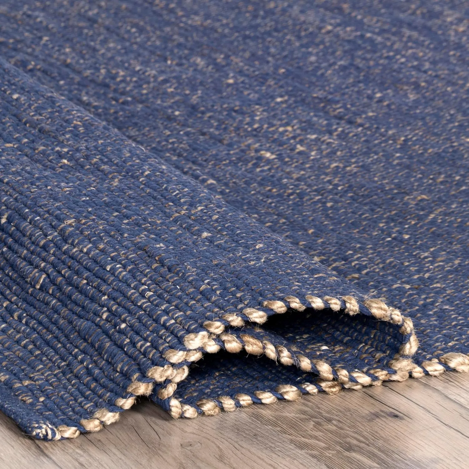 nuLOOM 2x8 Elfriede Jute & Cotton Hand Woven Area Rug, Blue, Solid Rustic Farmhouse Style, Weaved Design, Natural Fiber, For Bedroom, Living Room, Dining Room, Hallway, Office, Entryway