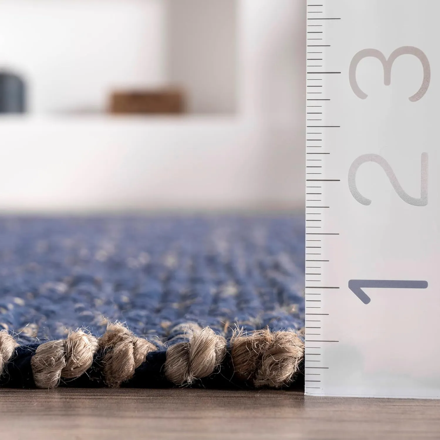 nuLOOM 2x8 Elfriede Jute & Cotton Hand Woven Area Rug, Blue, Solid Rustic Farmhouse Style, Weaved Design, Natural Fiber, For Bedroom, Living Room, Dining Room, Hallway, Office, Entryway