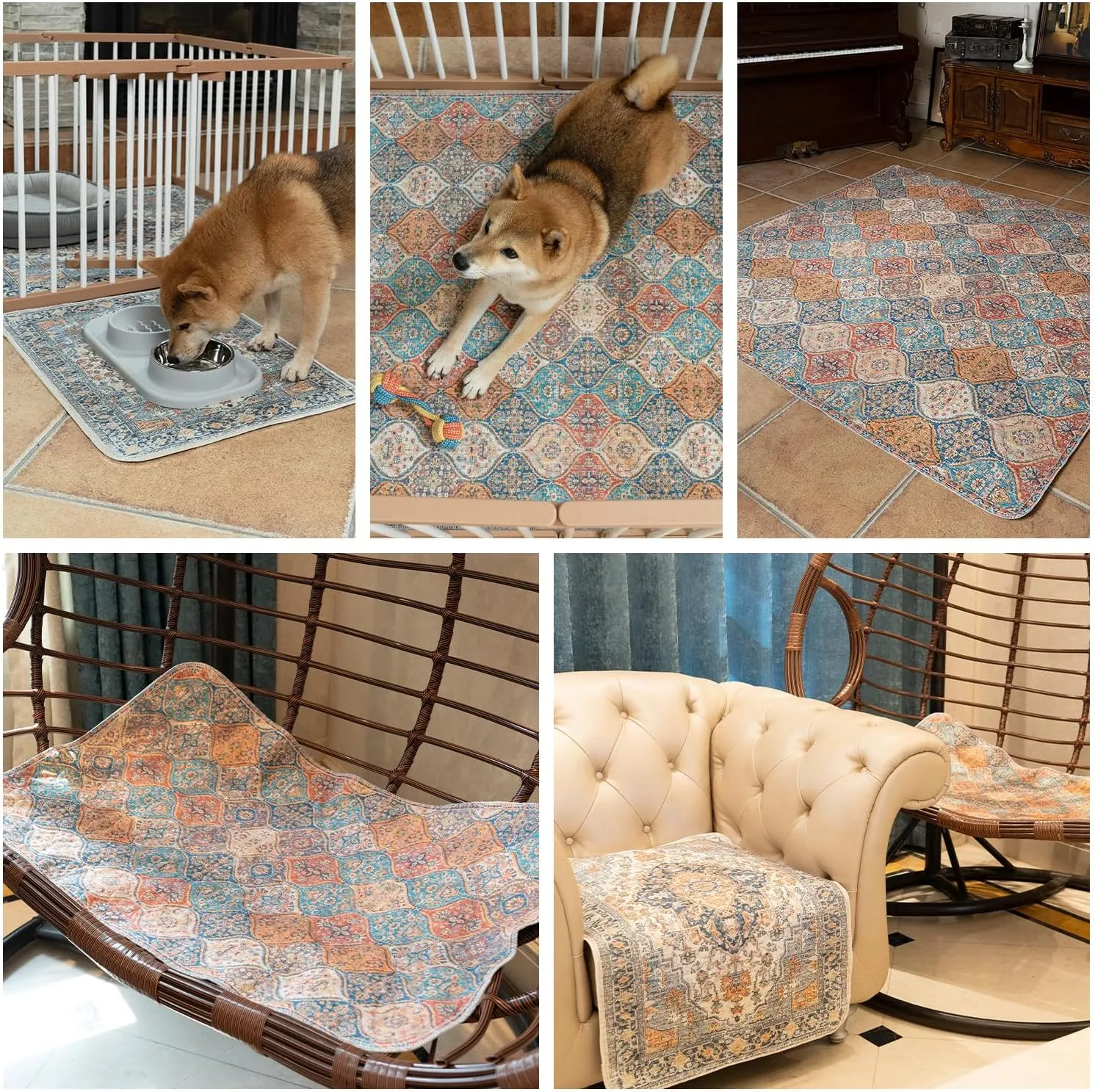 nunubaby Washable Pee Pads for Dogs, Stylish, Non-Slip and Leak-Proof Pee Pads. Reusable Potty Pads for Dogs for Crates and Floors.(Beige/Multi, 24" x36" )