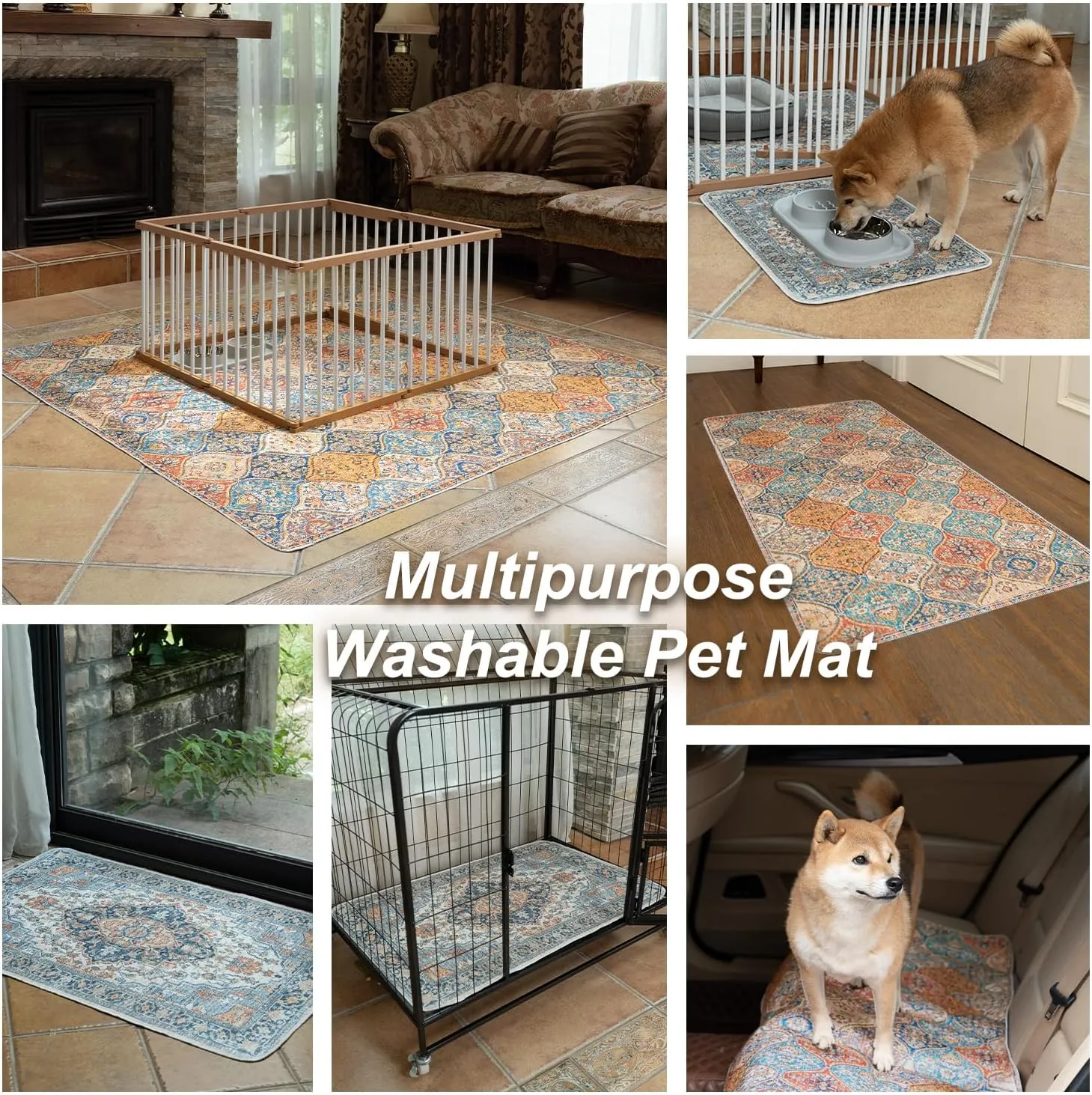 nunubaby Washable Pee Pads for Dogs, Stylish, Non-Slip and Leak-Proof Pee Pads. Reusable Potty Pads for Dogs for Crates and Floors.(Beige/Multi, 24" x36" )