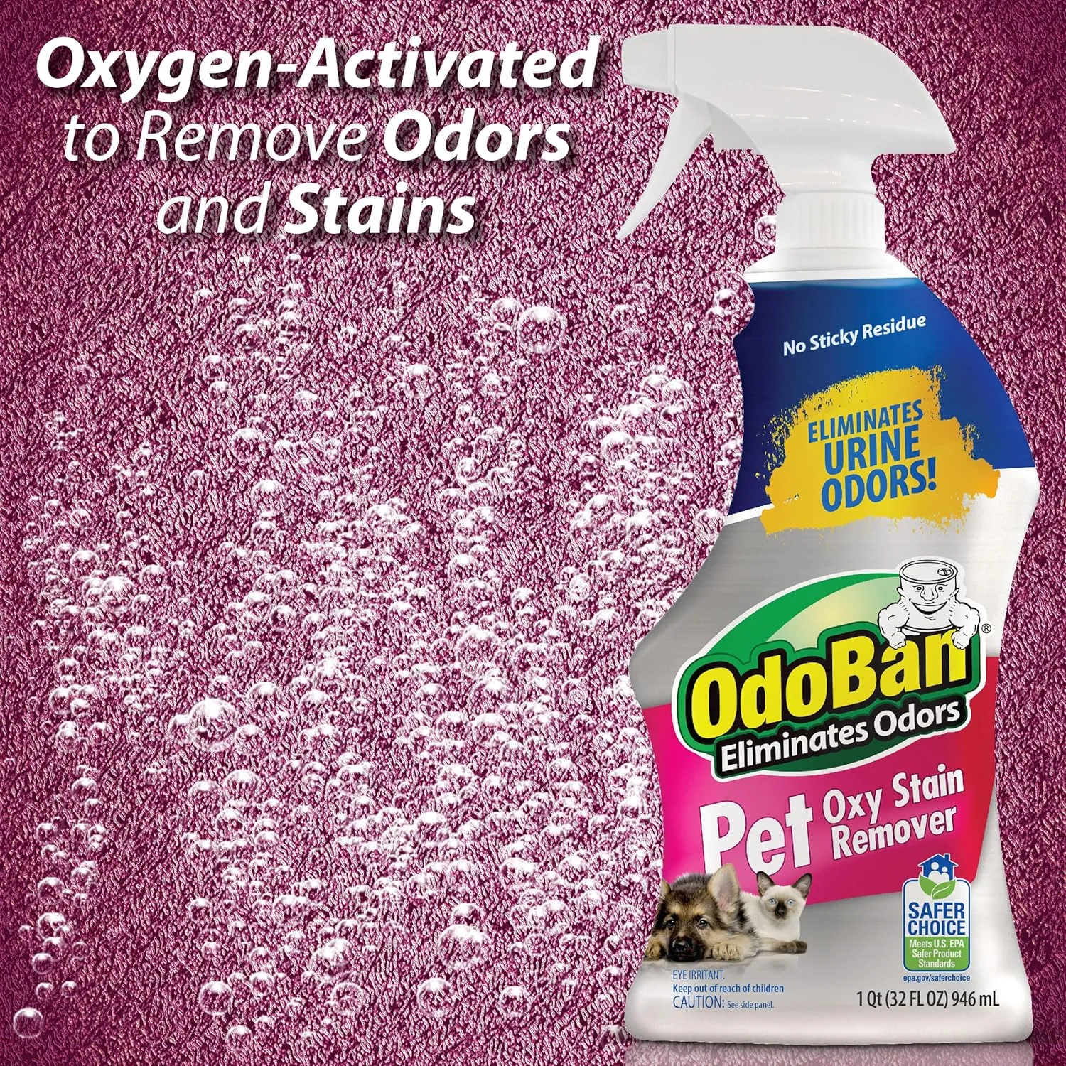 OdoBan Pet Solutions Oxy Stain Remover, Pet Stain Eliminator, 6-Pack, 32 Ounce Spray Each