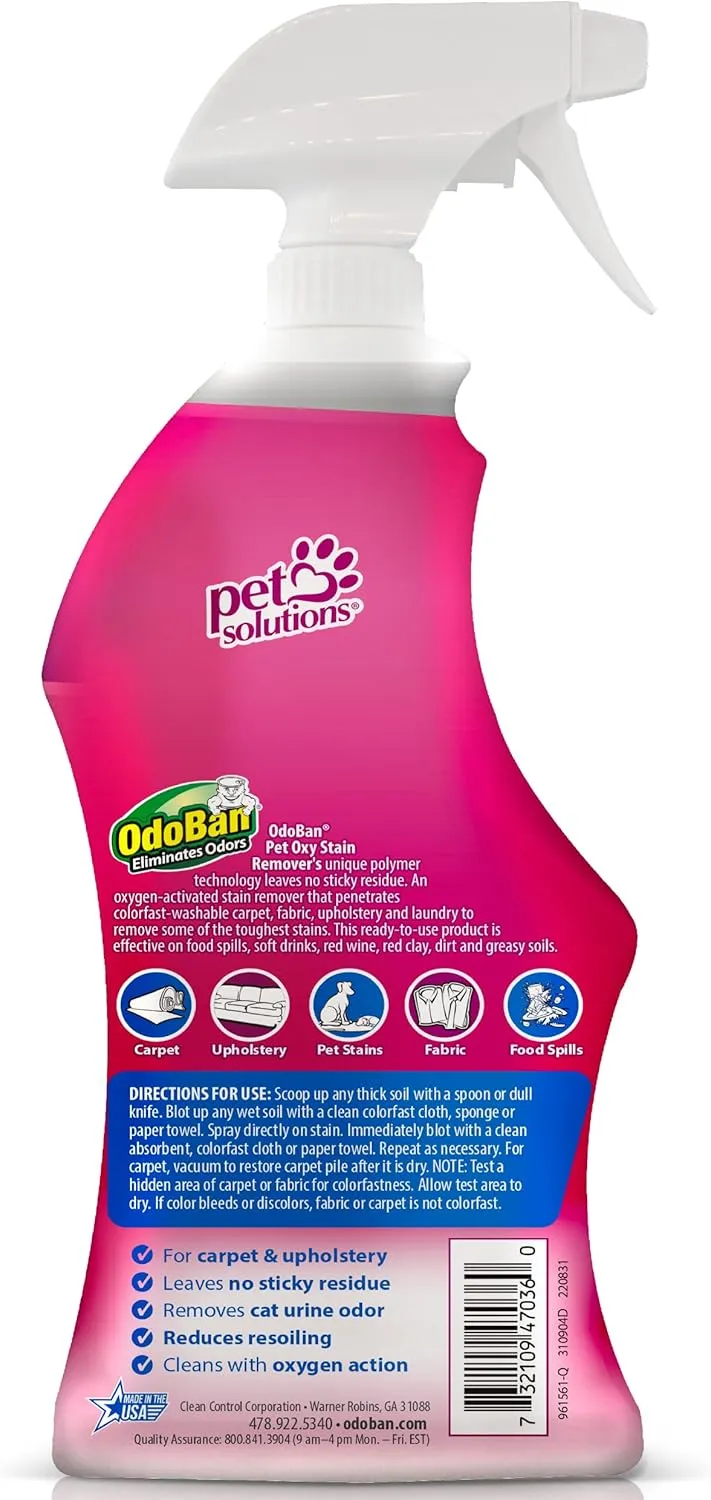 OdoBan Pet Solutions Oxy Stain Remover, Pet Stain Eliminator, 6-Pack, 32 Ounce Spray Each