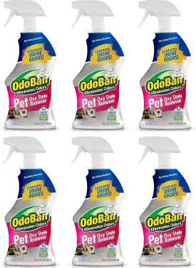 OdoBan Pet Solutions Oxy Stain Remover, Pet Stain Eliminator, 6-Pack, 32 Ounce Spray Each
