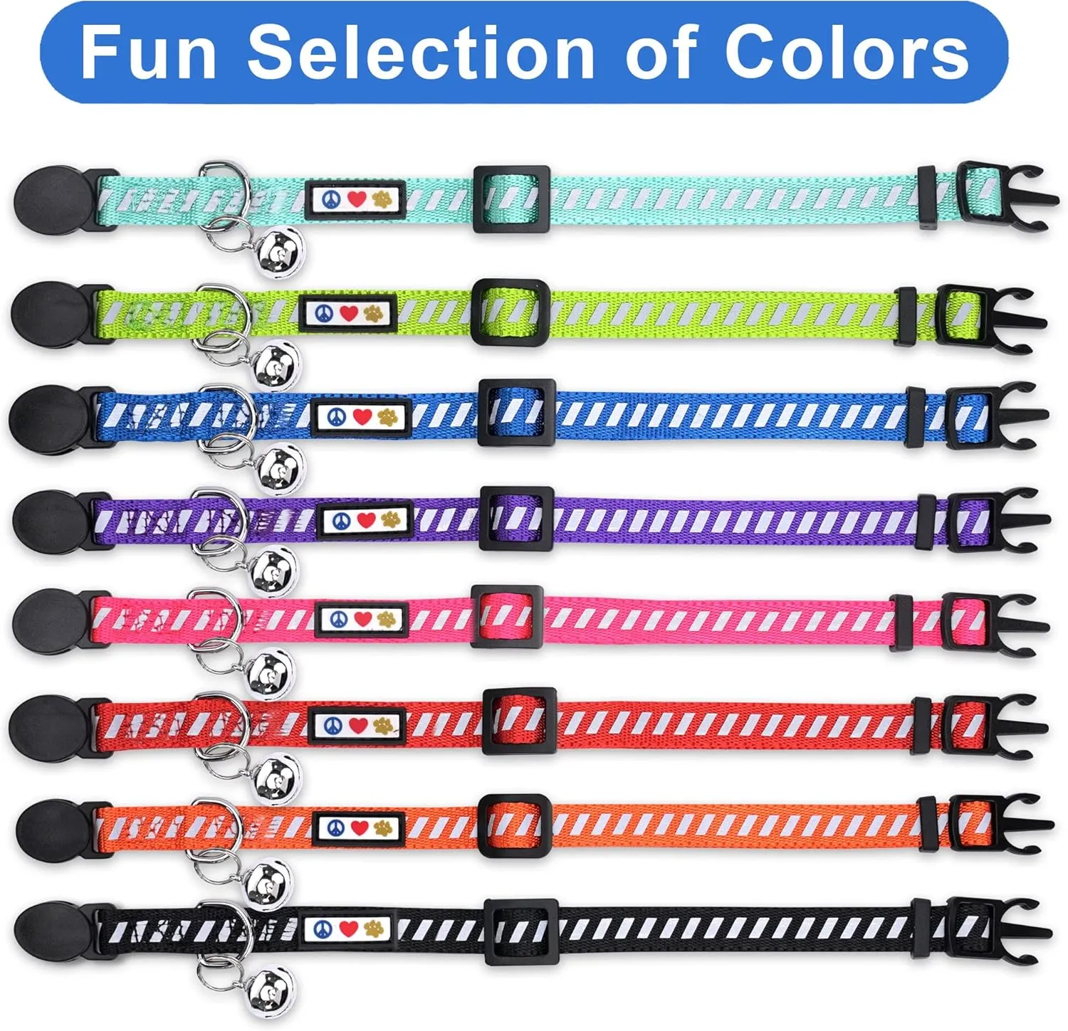 Pawtitas Personalized Cat Collar with Safety Buckle and Removable Bell Cat Collar with Name Phone Number Kitten Adjustable Collar Customized Cat Collar | Teal Reflective Collar for Cats