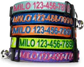 Pawtitas Personalized Cat Collar with Safety Buckle and Removable Bell Cat Collar with Name Phone Number Kitten Adjustable Collar Customized Cat Collar | Teal Reflective Collar for Cats