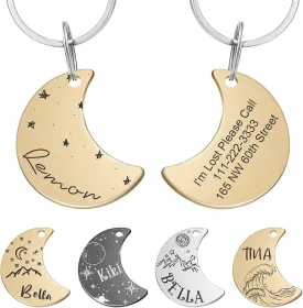 Personalized Pet Tags, Stainless Steel Moon ID Tags, Custom Engraved on Both Sides, Starry Sky Theme, Anti-Lost Name Tags for Cats and Dogs