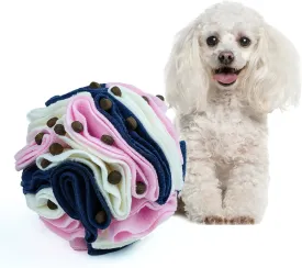 Pet Snuffle Ball - Puzzle Sniffing Interactive Dog Ball for Blind Dogs Training & Stress Relief - Machine Washable (15cm, Classic Pink Blue White)