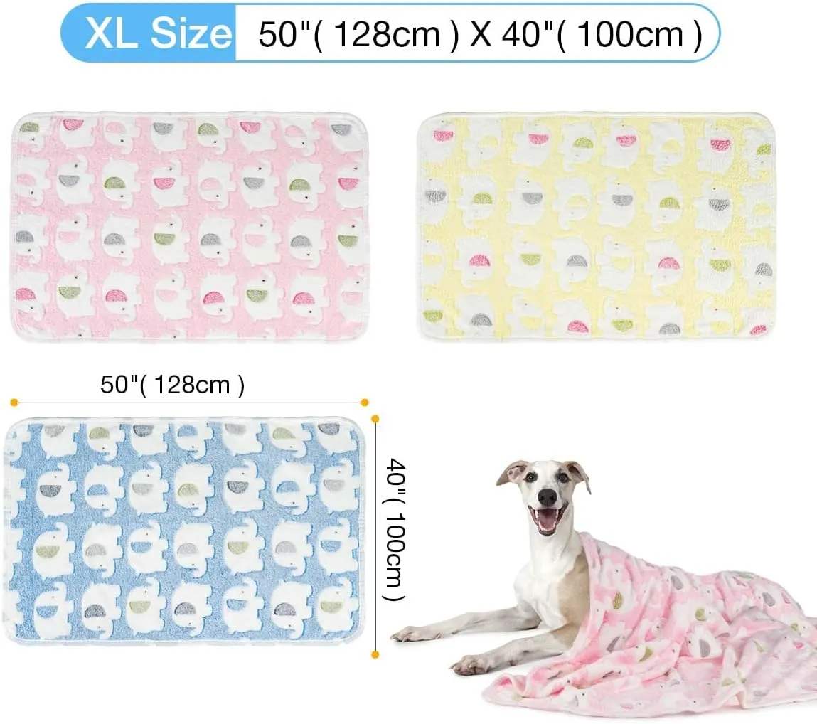 Pet Soft 1 Pack 3 Pet Blankets for Dogs - Fluffy Cats Dogs Blanket for Small Medium & Large Dog, Cute Print Pet Throw Puppy Blankets Fleece (Elephant, 3XL)