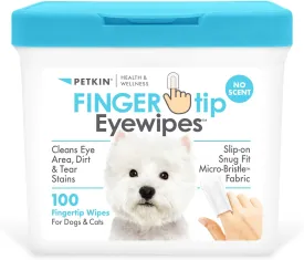 Petkin Fingertip Eye Wipes for Dogs and Cats, 100 Finger Wipes - Slip-On, Snug Fit, Micro-Bristle Fabric - Cleans Eye Area, Dirt and Tear Stains - Convenient, Ideal for Home and Travel - No Scent