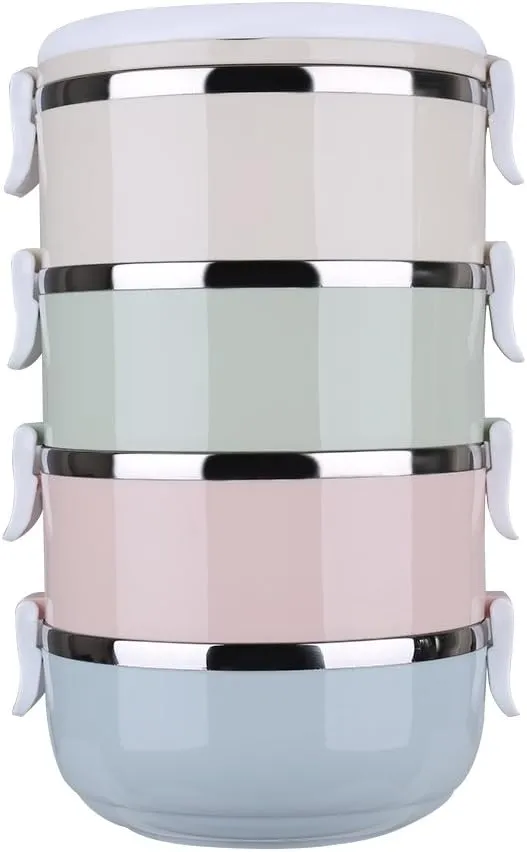 Pets Travel Bowl,4 Tiers Portable Stainless Steel Travel Lunch Bowls Set for Pet