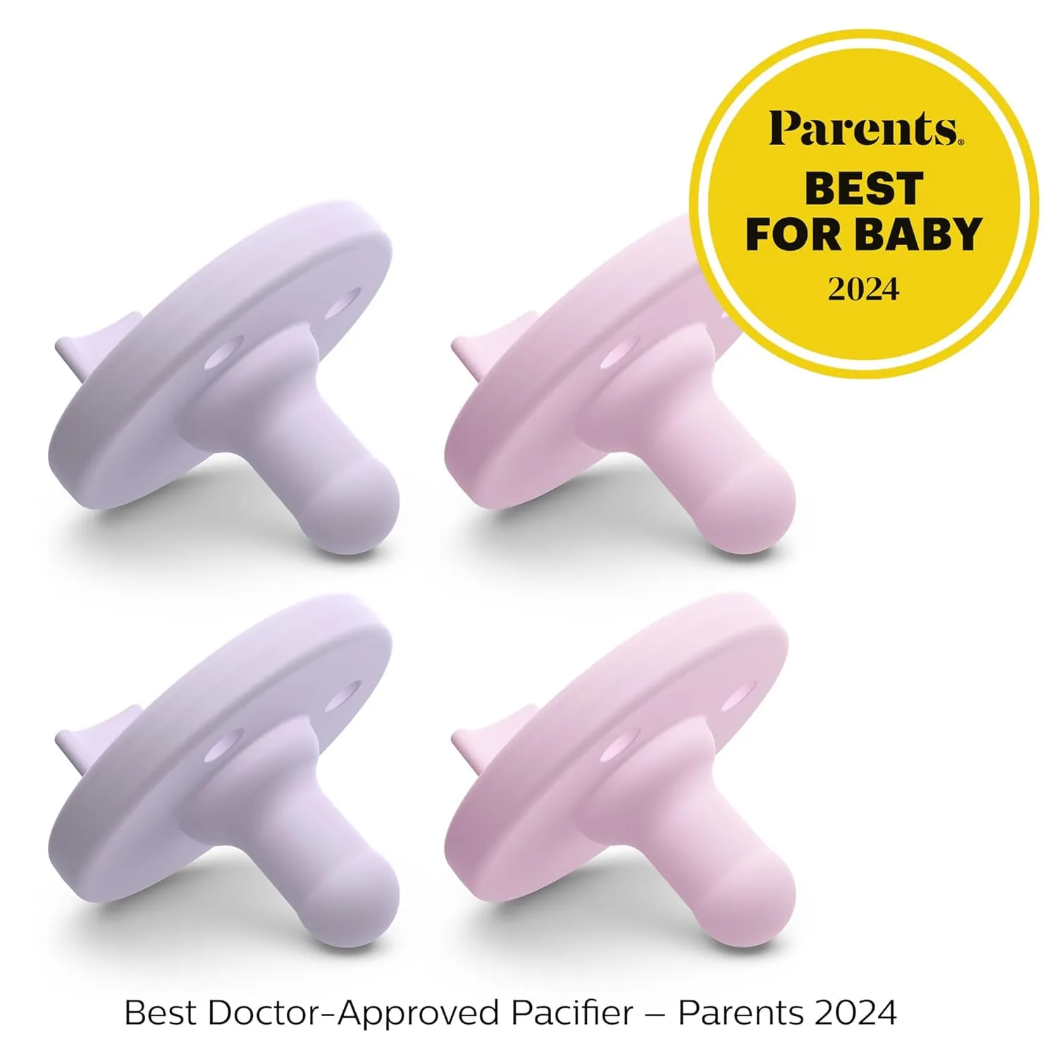 Philips Avent Soothie 0-3 Months Orthodontic Baby Pacifiers, 100% Silicone Pacifiers, One Piece, BPA-Free, 2 Lilac and 2 Pink, 4 Pack, Model SCF190/70
