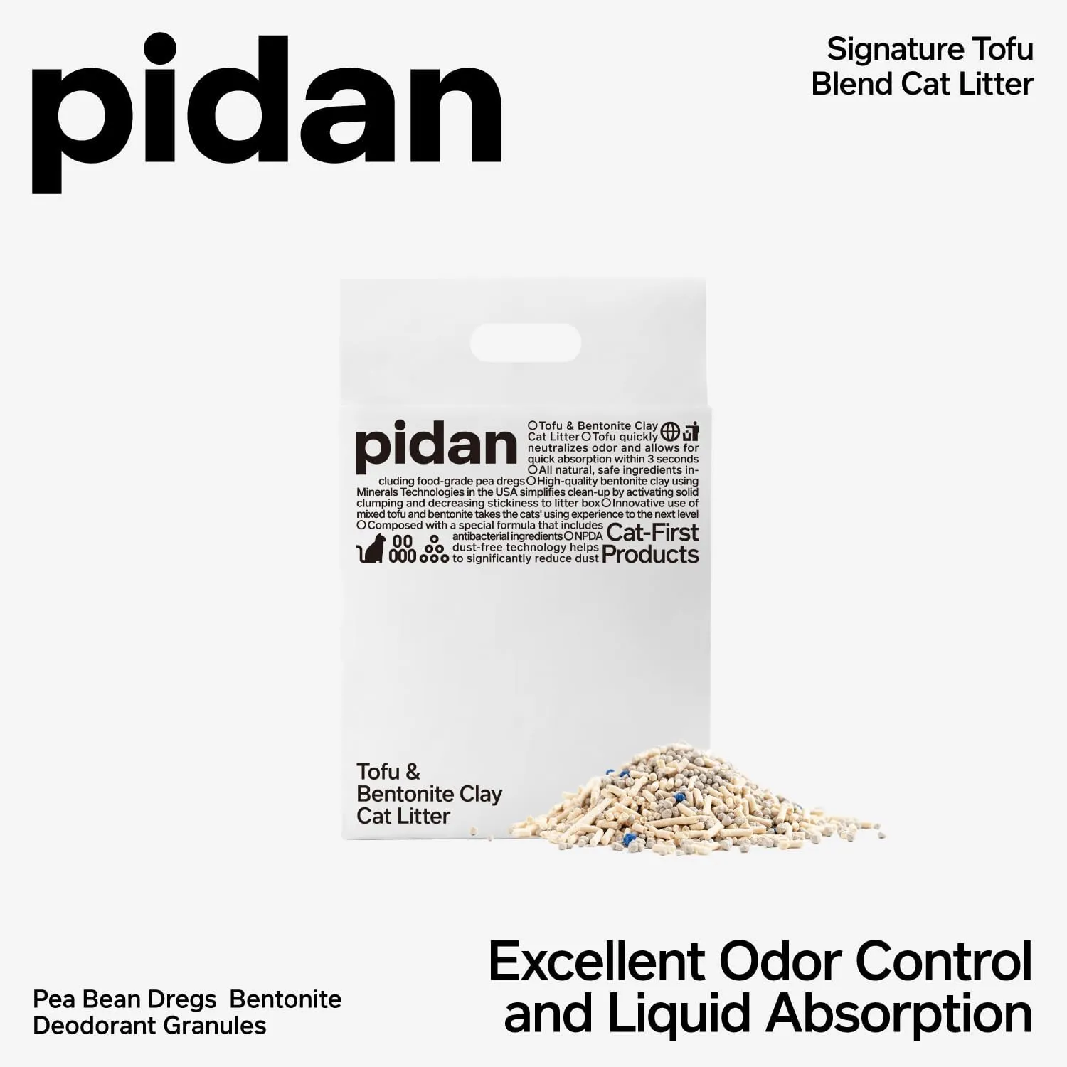 pidan Mix Cat Litter,Tofu Cat Litter with Bentonite,Absorbent and Fast Drying,Flushable Tofu Litter,Selected Quality Pea Dregs,5-Fold Water Absorption,Strong Clumping (5.3lb1bag)