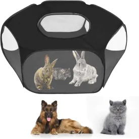 Portable Pet Tent Small Animal Pet Playpen Breathable Transparent Pet Tent with Zipper Top Cover Indoor Outdoor Foldable Cage Exercise Yard Fence for Kitten Puppy Guinea Pig Small Dogs Cats