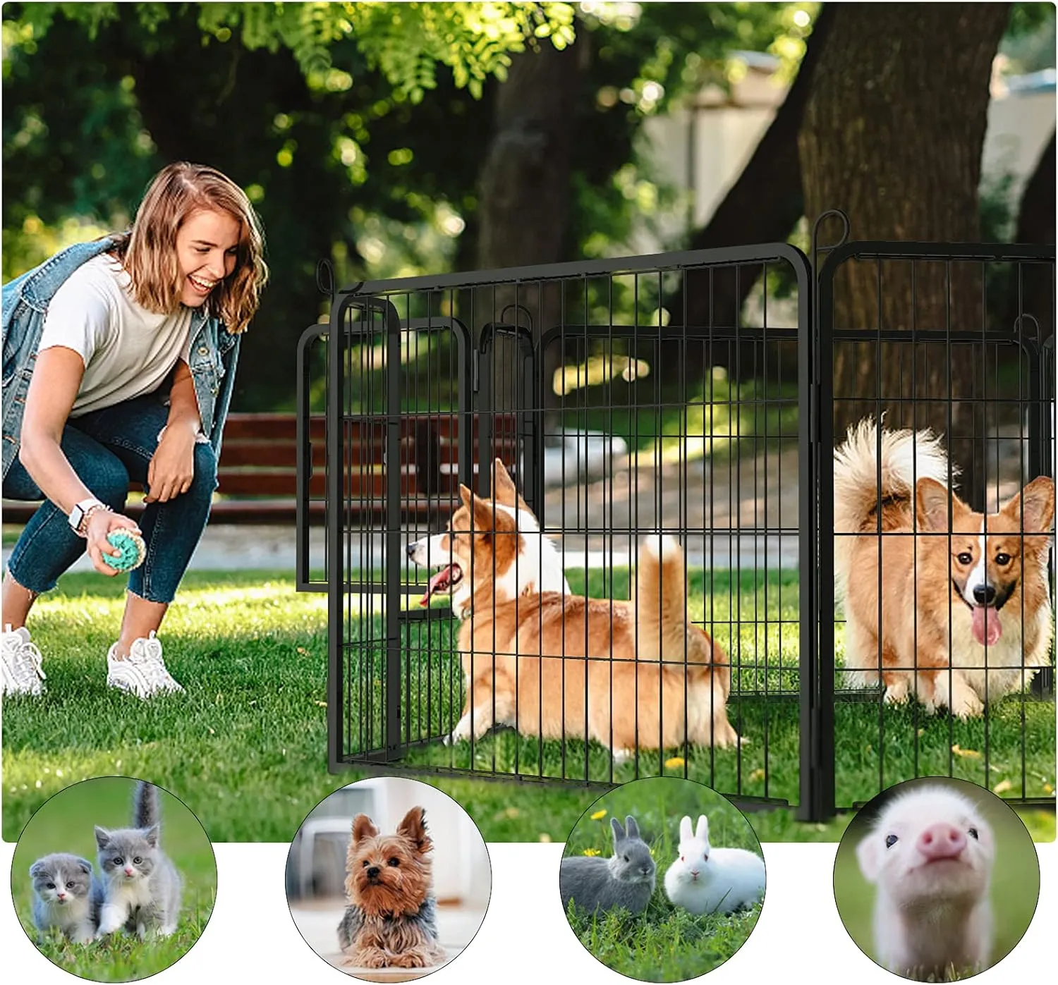 PUKAMI fence, 8/16 Panels 24/32/40 Height x32 inch Width,Portable Puppy Pet playpen for Small Medium dog, Puppy Exercise Pen for Indoor Outdoor,Pet playpen fence for Yard,RV,Camping