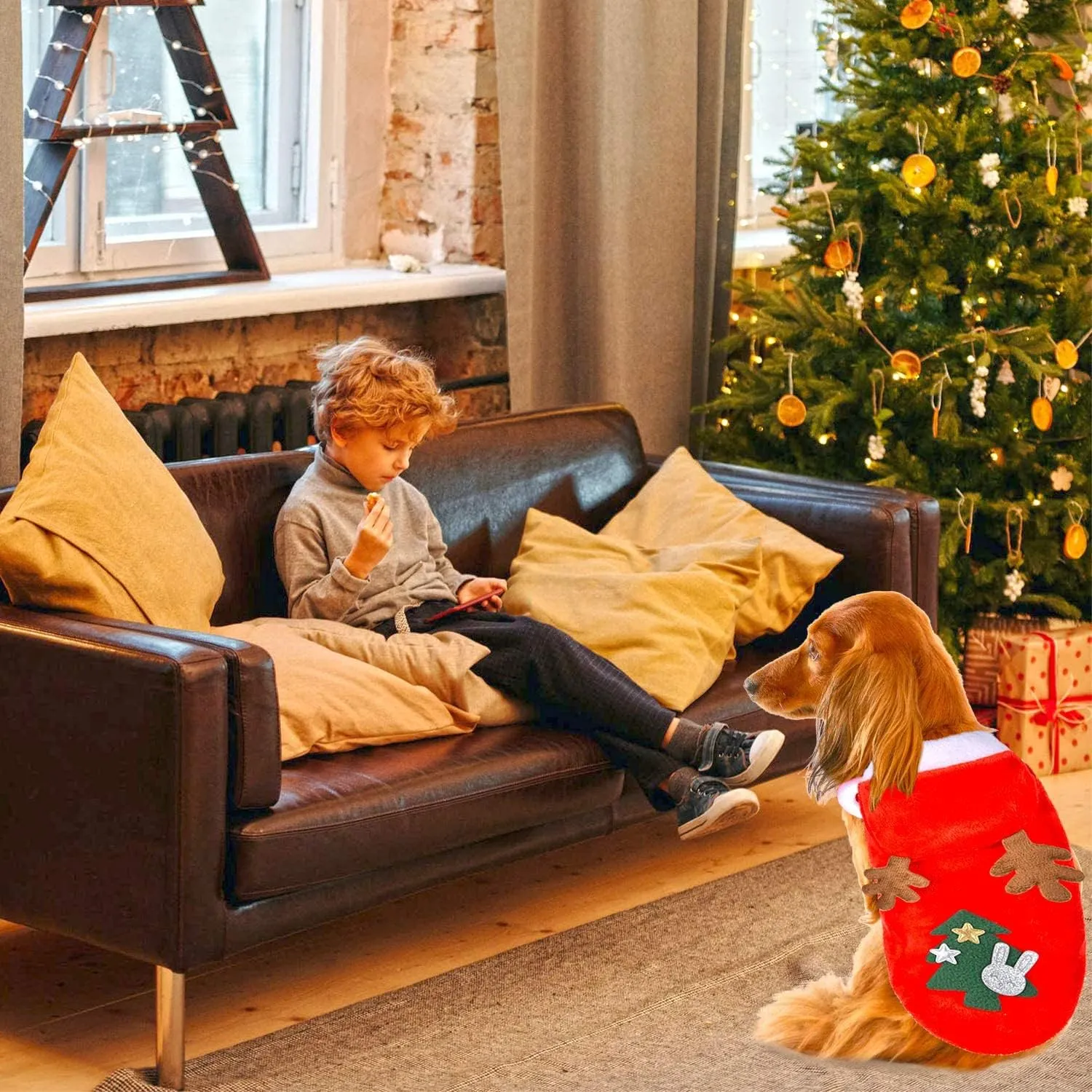 QETRABONE Small Dog Cat Elk Costume Christmas Pet Clothes Outfits Red Christmas Elk Scarf Cosplay Dressing up Xmas Clothing (XS)