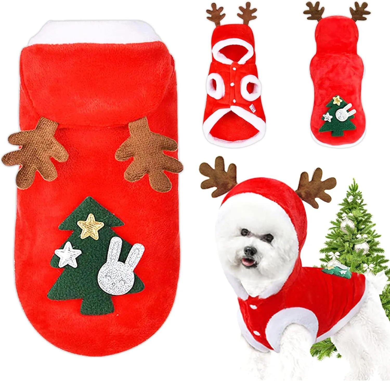 QETRABONE Small Dog Cat Elk Costume Christmas Pet Clothes Outfits Red Christmas Elk Scarf Cosplay Dressing up Xmas Clothing (XS)