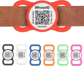 QR Code Dog Tag with NFC, Personalized Pet ID Tag, Silent Silicone Dog ID Tag, Modifiable Pet Online Profile, Multiple Emergency Contact, Scan QR Code Send GPS Location Email (Small, Red)