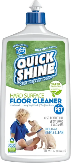Quick Shine Plant Based Pet Floor Cleaner 27 oz | Ready to Use, Removes Dirt, Streak Free, No Rinse | Hardwood, Laminate, Luxury Vinyl Plank LVT, & Tile | Safer for Kids, Pets & Our Environment