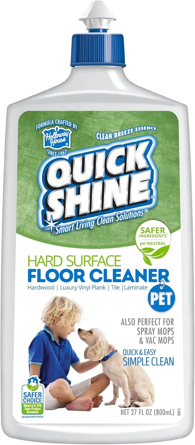Quick Shine Plant Based Pet Floor Cleaner 27 oz | Ready to Use, Removes Dirt, Streak Free, No Rinse | Hardwood, Laminate, Luxury Vinyl Plank LVT, & Tile | Safer for Kids, Pets & Our Environment