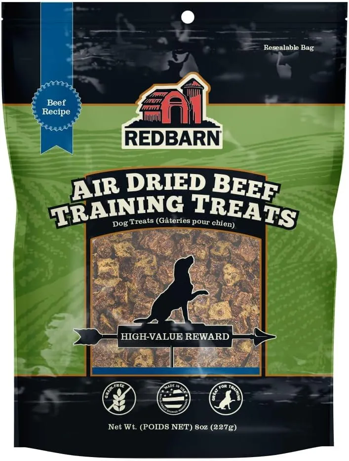Redbarn Pet Products All-Natural Air Dried Beef Training Treats for Puppies & Dogs  Grain-Free Single Protein Rewards Made in USA for Small, Medium, & Large Breeds - 8 oz Resealable Bag