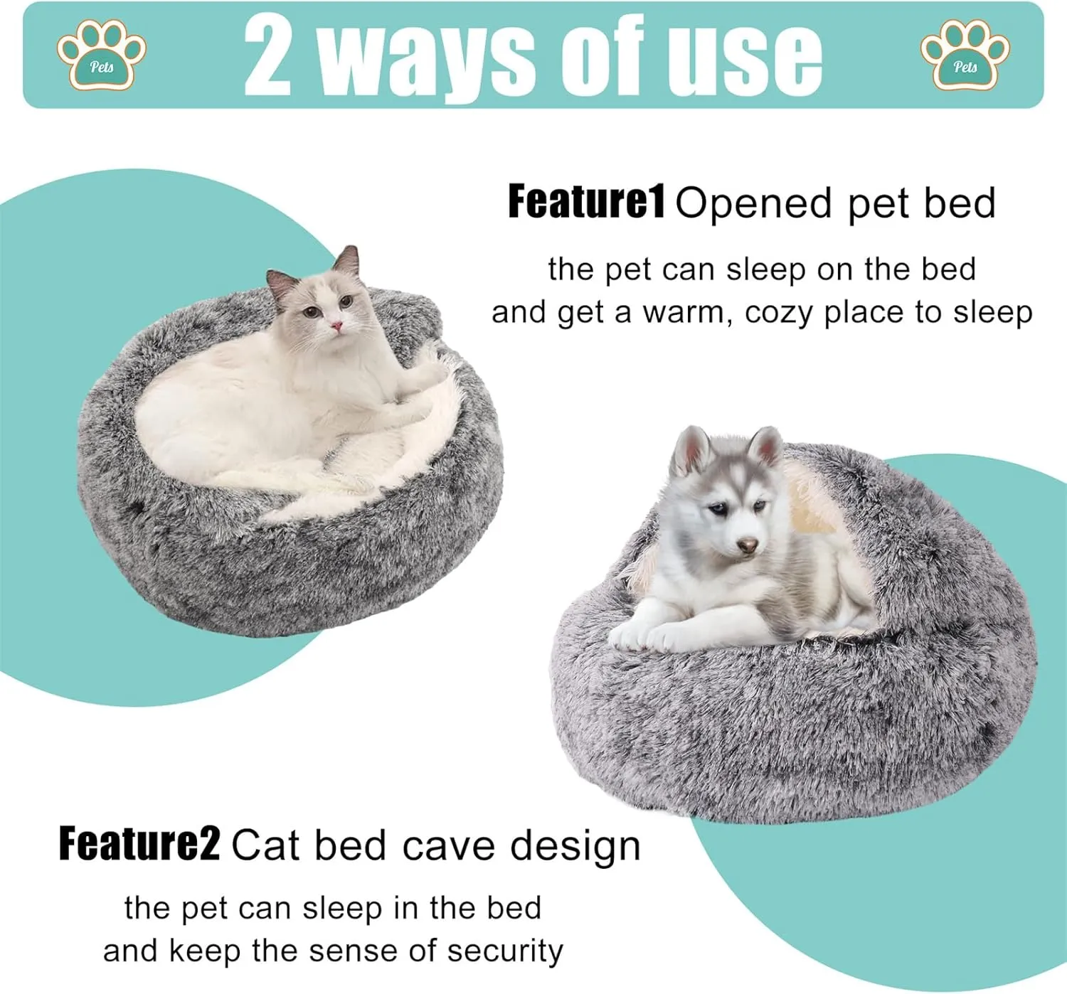 Removable and Washable Pet House,Heated Cat Bed,Cat Beds for Indoor Cats,Self Warming Dog Bed,Cat Bed,Pet Kennels. (M-Non Detachable/Brown)