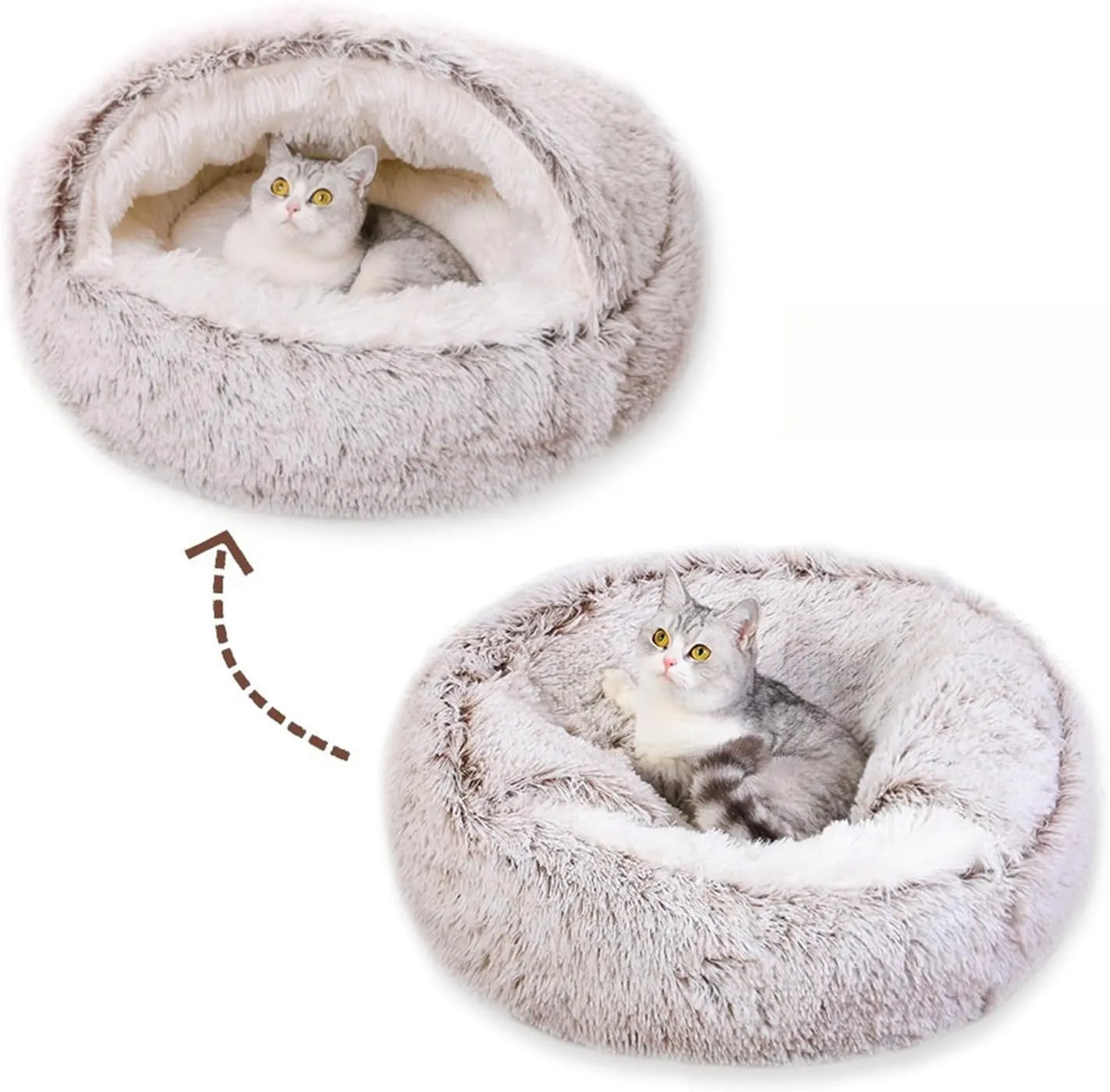 Removable and Washable Pet House,Heated Cat Bed,Cat Beds for Indoor Cats,Self Warming Dog Bed,Cat Bed,Pet Kennels. (M-Non Detachable/Brown)