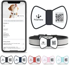 Slide On Dog Tags Personalized for Pets, NFC & QR Code Bow Tie Style Silent Silicone Cat ID Tag - Scan Alert, Instant Location, Pet Profile, APP Control (1 Pack, Black)