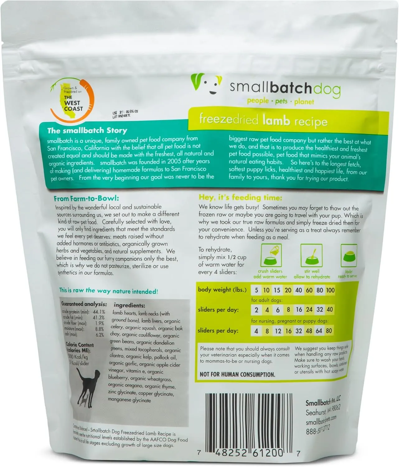 smallbatch Pets Freeze-Dried Premium Raw Food Diet for Dogs, Lamb Recipe, 14 oz, Made in The USA, Organic Produce, Humanely Raised Meat, Hydrate and Serve Patties, Single Source Protein, Healthy