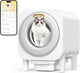 Smart Automatic Cat Litter Box with App Control, Self-Cleaning, Temperature and Humidity Monitor, White