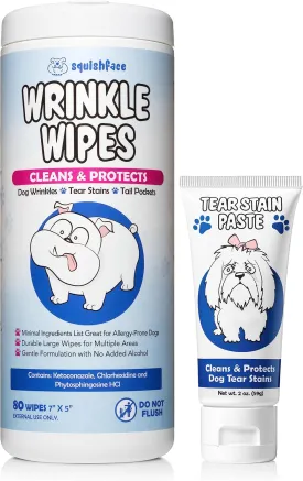 Squishface Tear Stain Paste (2oz) & 5x7 Wipes Bundle - Anti-Itch, Deodorizing, Tear Stain Remover  Great for English Bulldog, Pugs, Frenchie, Bulldogs, French Bulldogs & Any Breed
