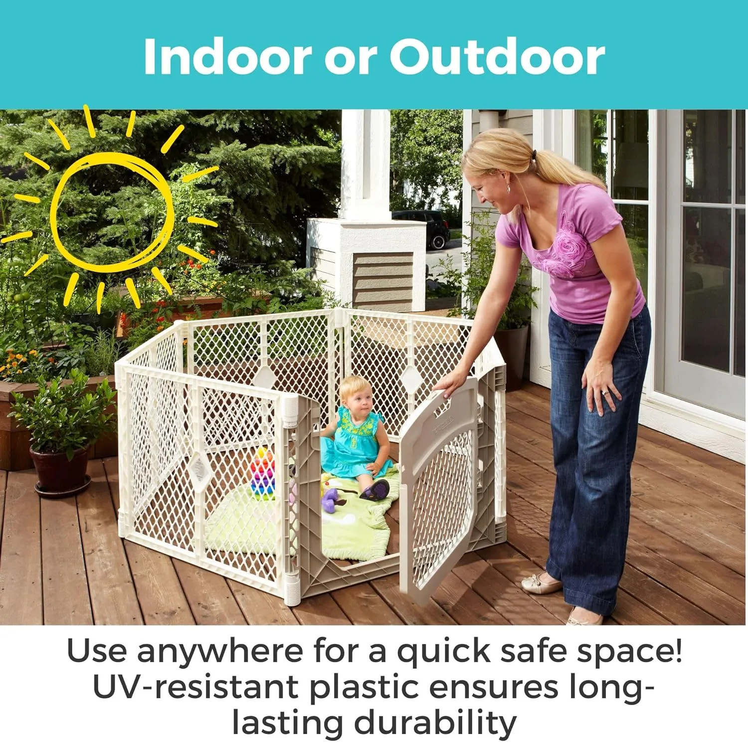 Toddleroo by North States - Superyard Ultimate Play Yard: Freestanding 6-Panel Baby Playpen with Door - Indoor or Outdoor Use - Made in USA - Encloses Up to 18.5 Square Feet - 26 Inches Tall - Ivory
