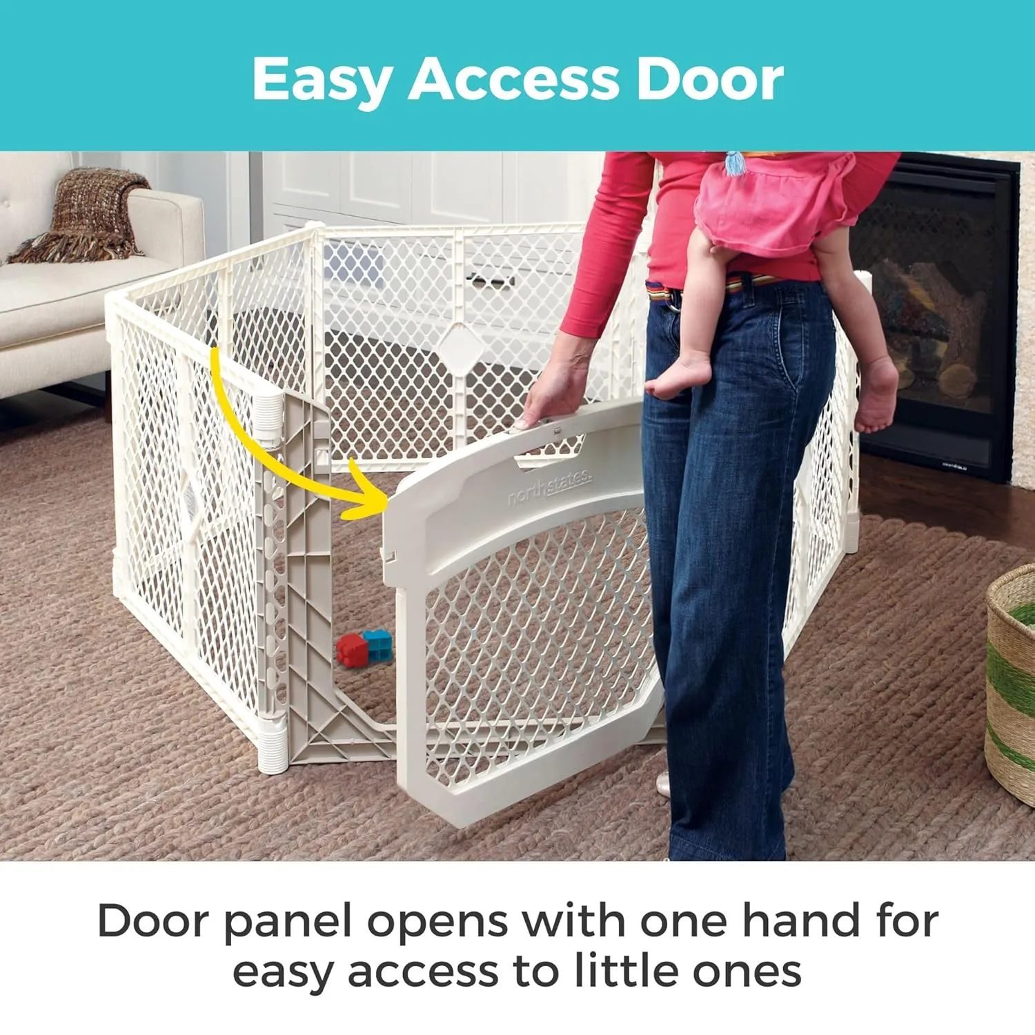 Toddleroo by North States - Superyard Ultimate Play Yard: Freestanding 6-Panel Baby Playpen with Door - Indoor or Outdoor Use - Made in USA - Encloses Up to 18.5 Square Feet - 26 Inches Tall - Ivory