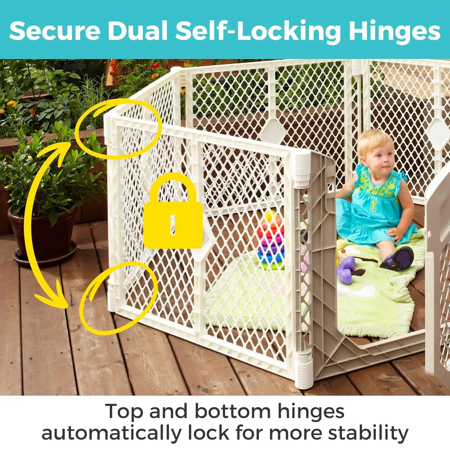 Toddleroo by North States - Superyard Ultimate Play Yard: Freestanding 6-Panel Baby Playpen with Door - Indoor or Outdoor Use - Made in USA - Encloses Up to 18.5 Square Feet - 26 Inches Tall - Ivory