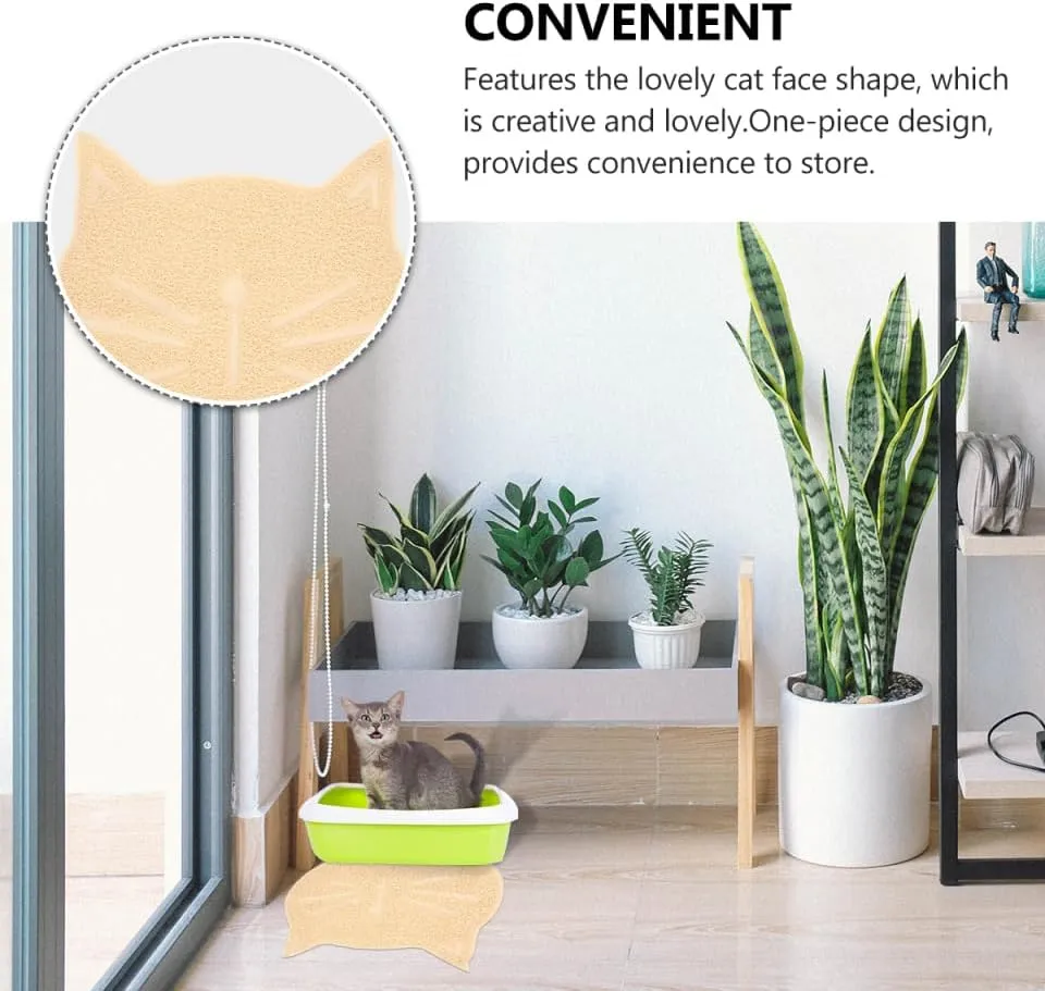 Totority Beige Cat Face Shaped Litter Mat, Non-Slip Pvc Cat Litter Pad, Protects Floors from Scratches and Gentle on Paws, Lightweight and Easy to Store, 14.96 X 14.96 X 0.70 Inch