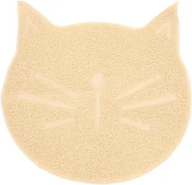 Totority Beige Cat Face Shaped Litter Mat, Non-Slip Pvc Cat Litter Pad, Protects Floors from Scratches and Gentle on Paws, Lightweight and Easy to Store, 14.96 X 14.96 X 0.70 Inch