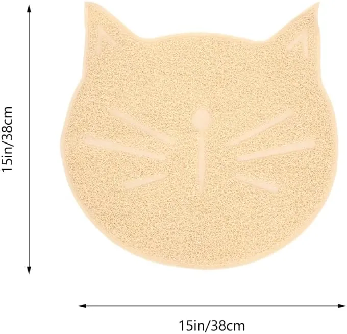 Totority Beige Cat Face Shaped Litter Mat, Non-Slip Pvc Cat Litter Pad, Protects Floors from Scratches and Gentle on Paws, Lightweight and Easy to Store, 14.96 X 14.96 X 0.70 Inch