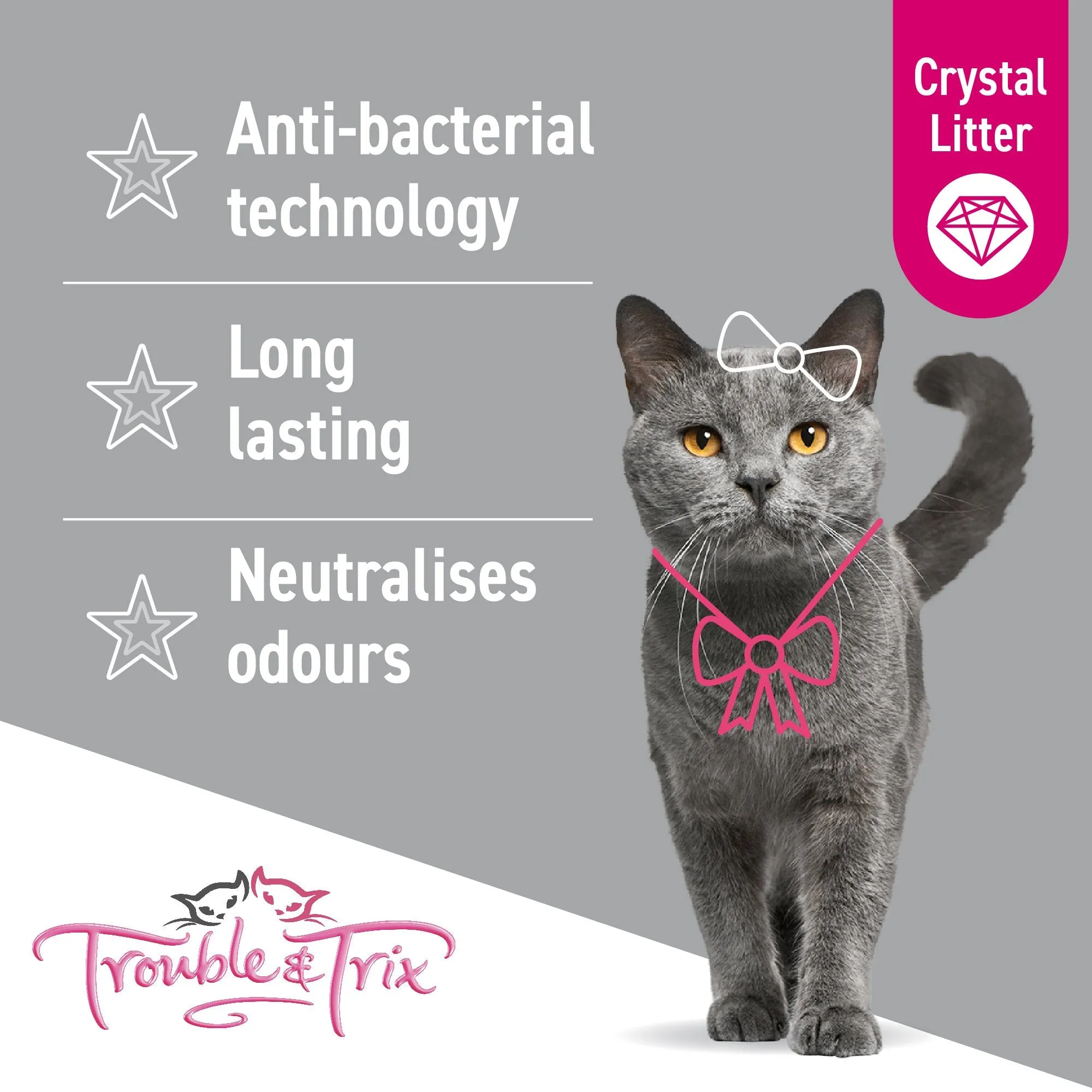 Trouble and Trix Odour Neutralising Anti-Bacterial Crystal Cat Litter 15L/6.4Kg^^^
