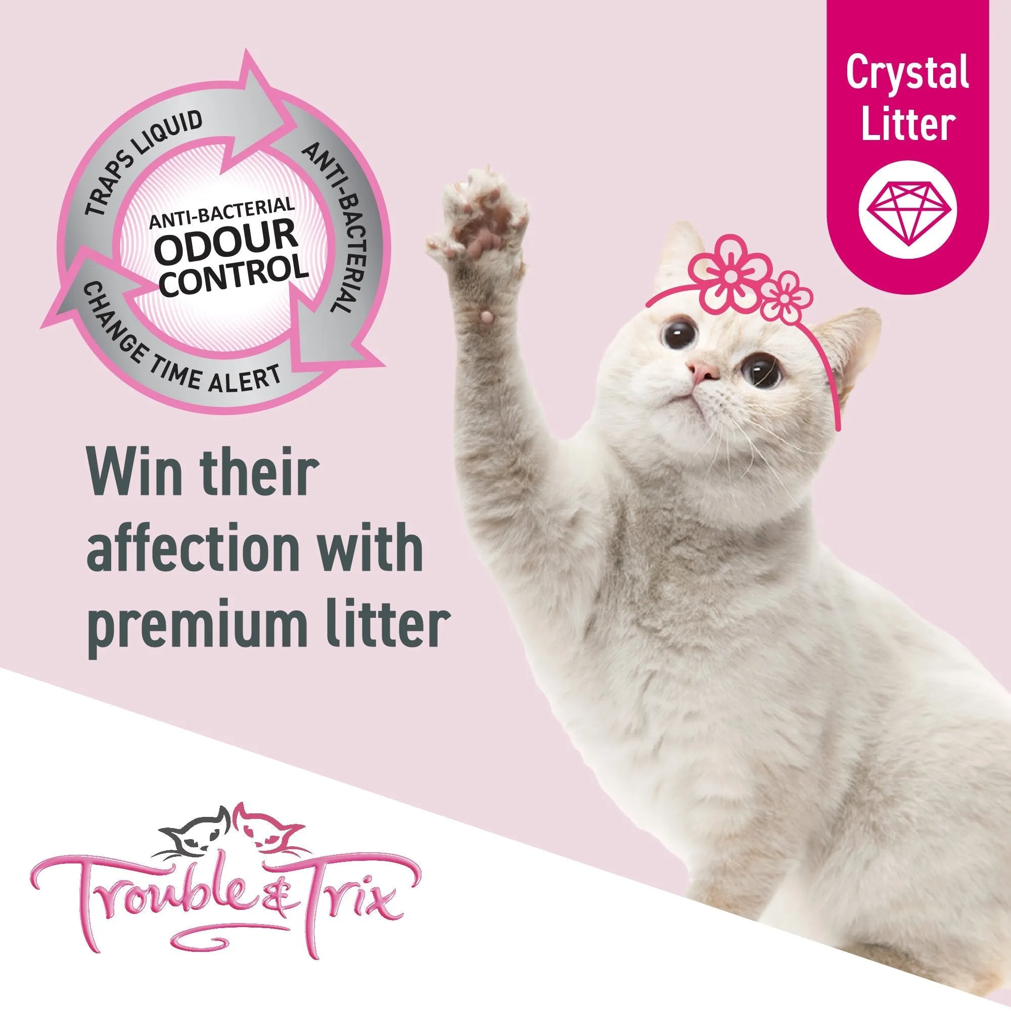 Trouble and Trix Odour Neutralising Anti-Bacterial Crystal Cat Litter 15L/6.4Kg^^^