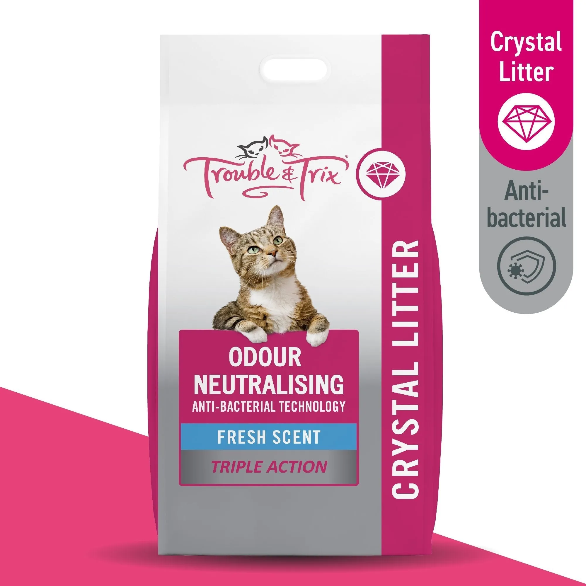 Trouble and Trix Odour Neutralising Anti-Bacterial Crystal Cat Litter 15L/6.4Kg^^^